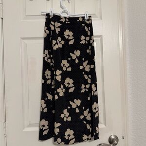 Lulu's Black and Cream Floral Midi Skirt